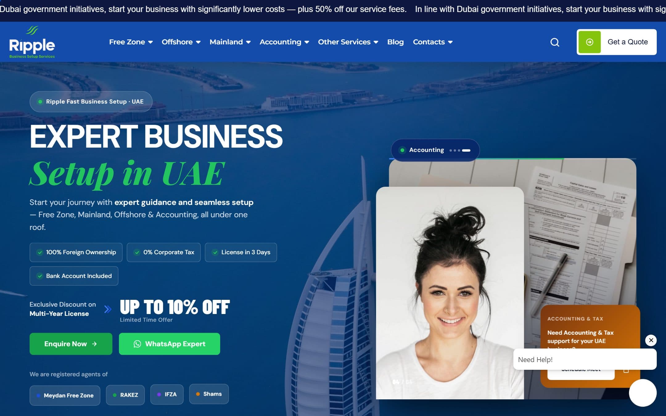 Ripple Fast Business Setup — desktop website by BrandVexo