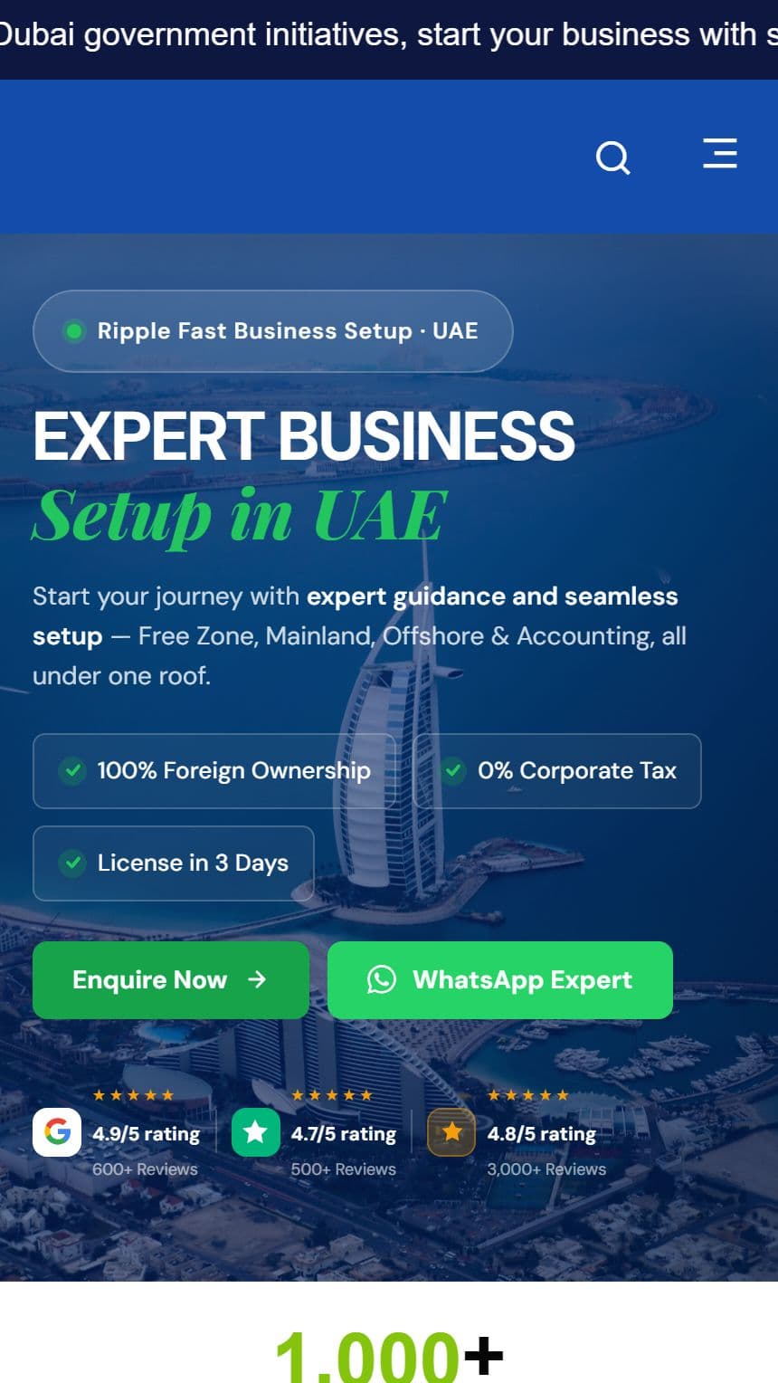 Ripple Fast Business Setup — mobile website by BrandVexo