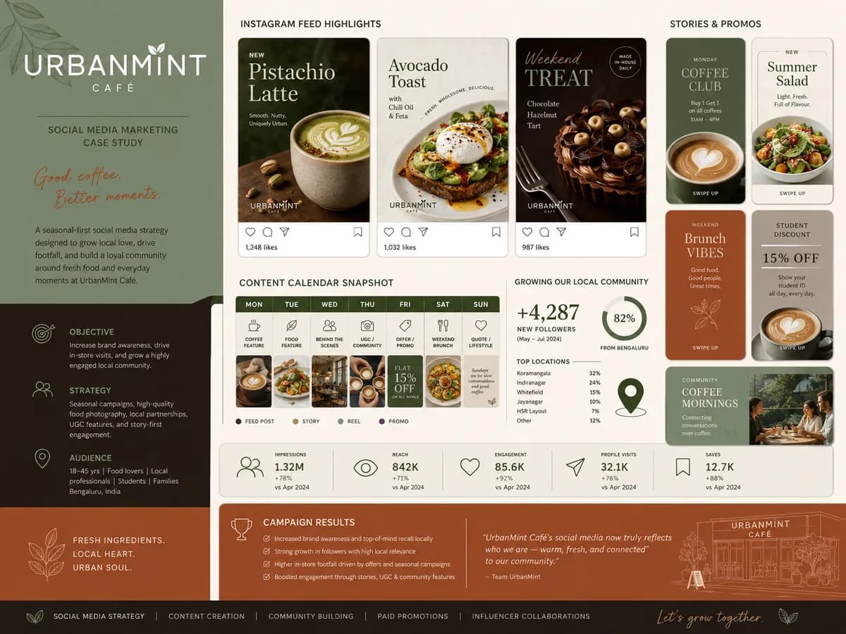 UrbanMint café — social content system with an earthy palette